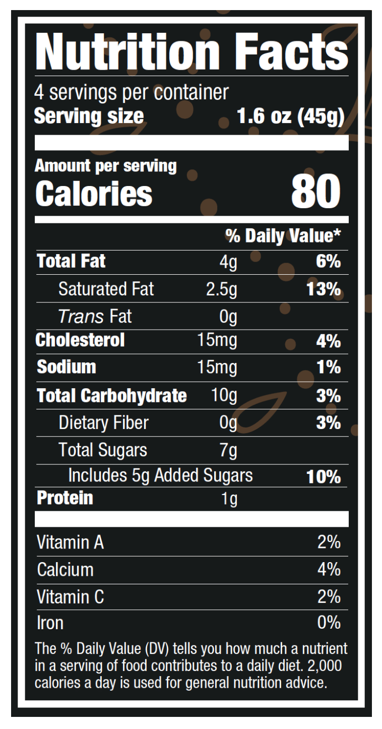 nutrition facts to illustrate kulfi bars ingredients