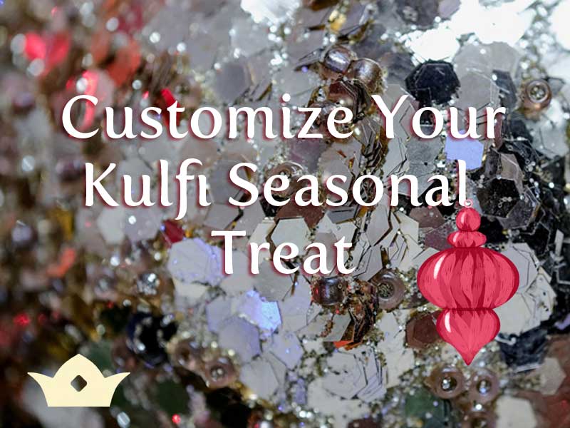 Glittery seasonal background with a bauble to illustrate kulfi seasonal treat